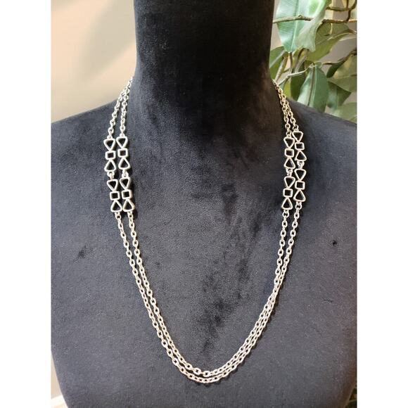 Women's Long Silver Chain Necklace Geometric Openwork Shapes Minimalist Jewelry - Picture 1 of 4